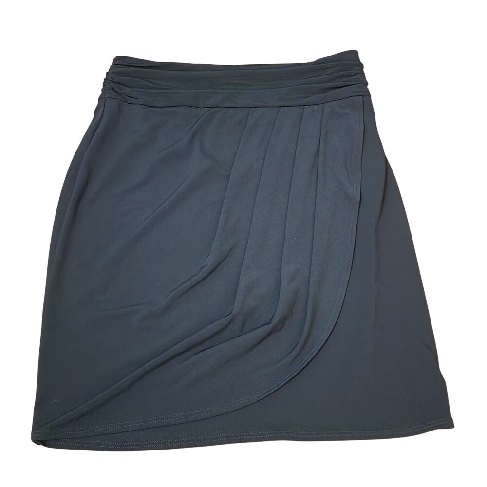 Cache Black Stretch Fabric Draped Pleated Front Faux Wrap Skirt Mini USA XS